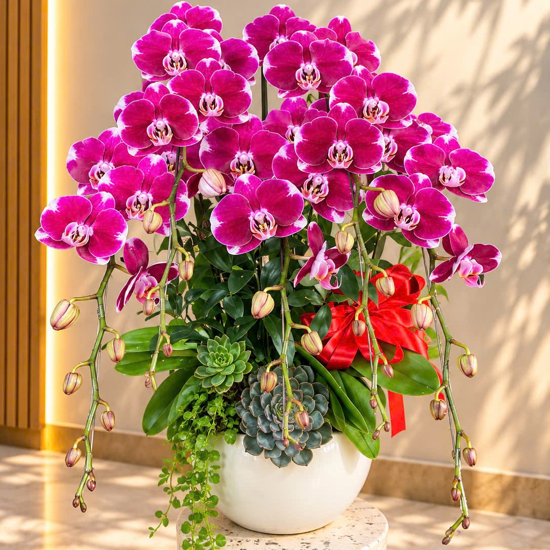 Chậu lan để bàn đỏ tướng quân