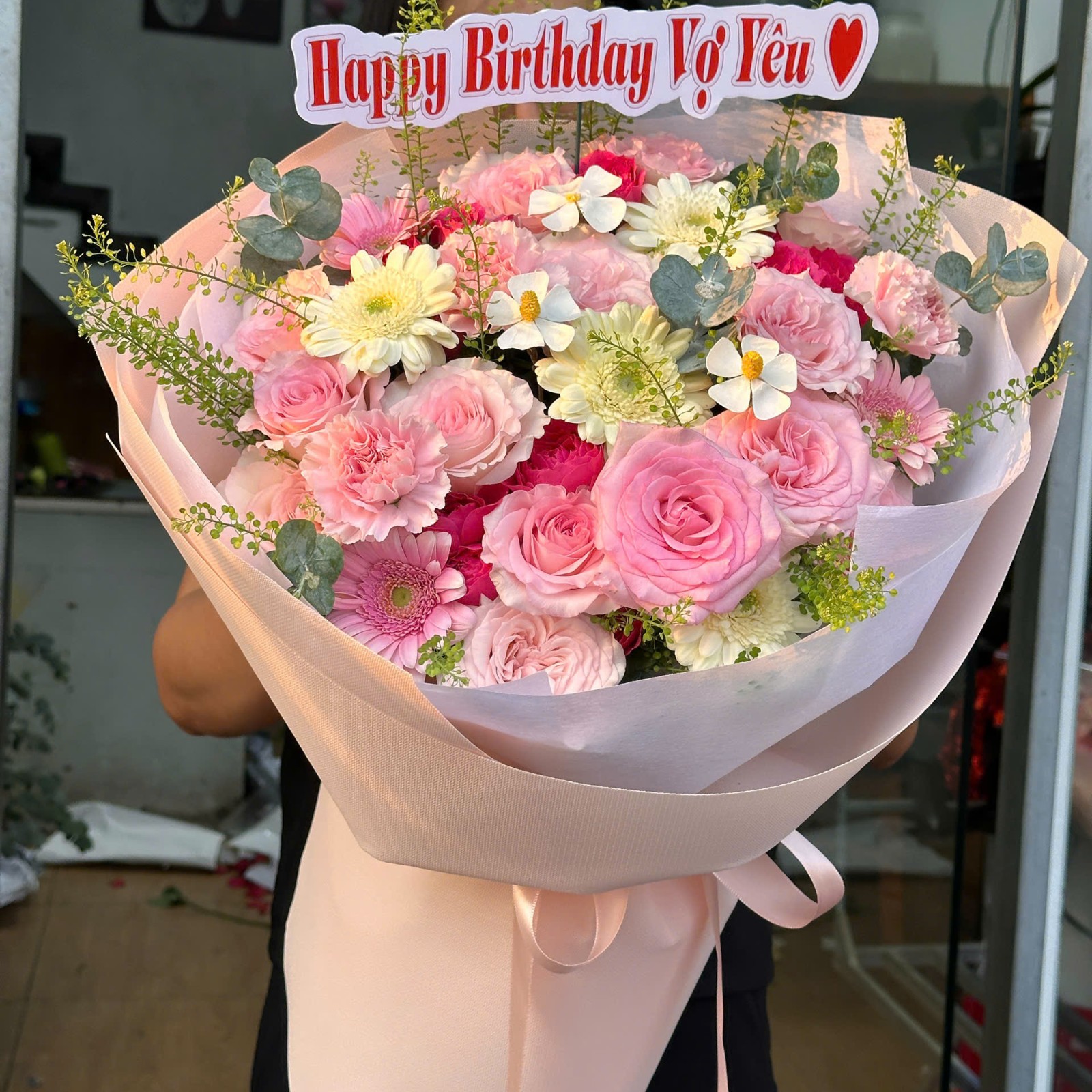 Bó Hoa Hồng Pastel Mix Cẩm Chướng Đồng Tiền
